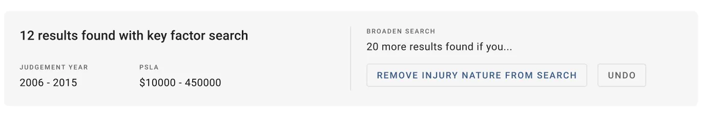 Search results summary bar with the Broaden Search control