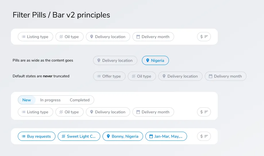 Design documentation outlining the principles of the OilEx Filter Bar component