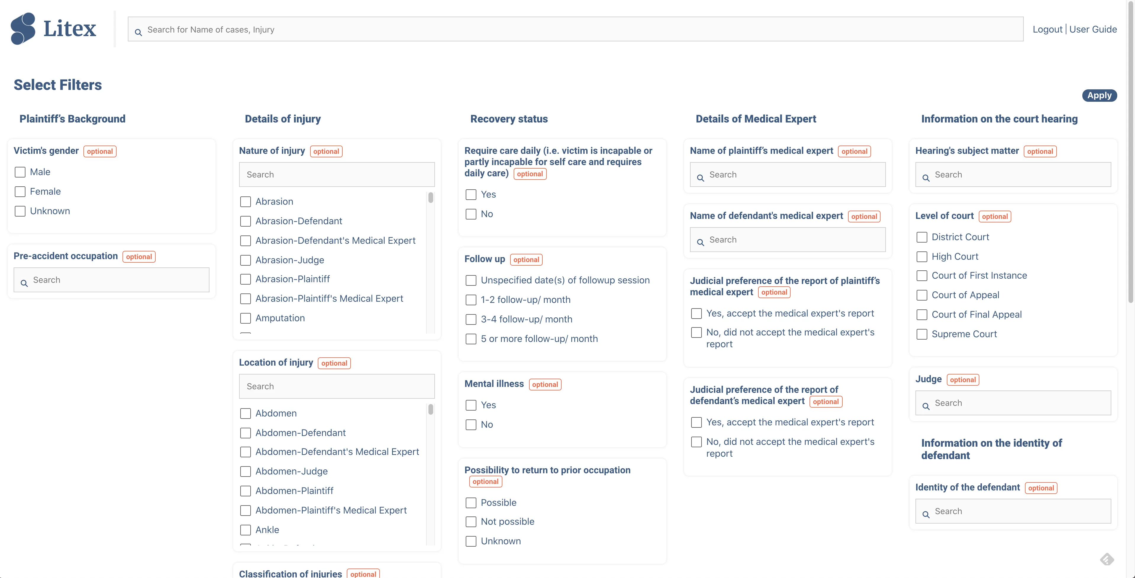 The Litex v2 landing page, with every key factor input presented at once